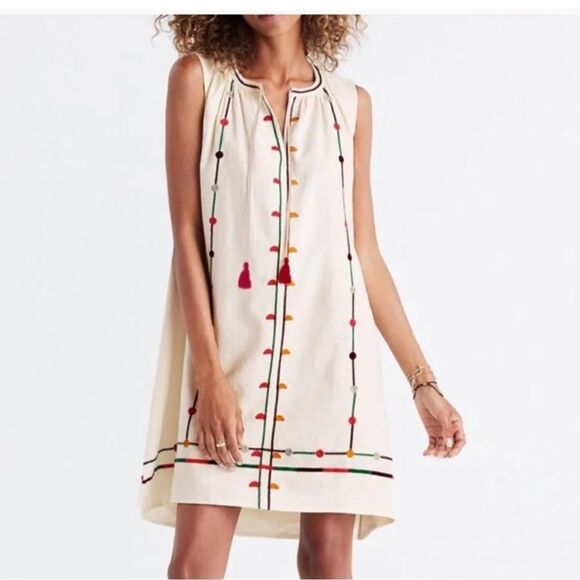 Madewell Embroidered Linen Blend Sunview Shift Dress - Picture 1 of 5